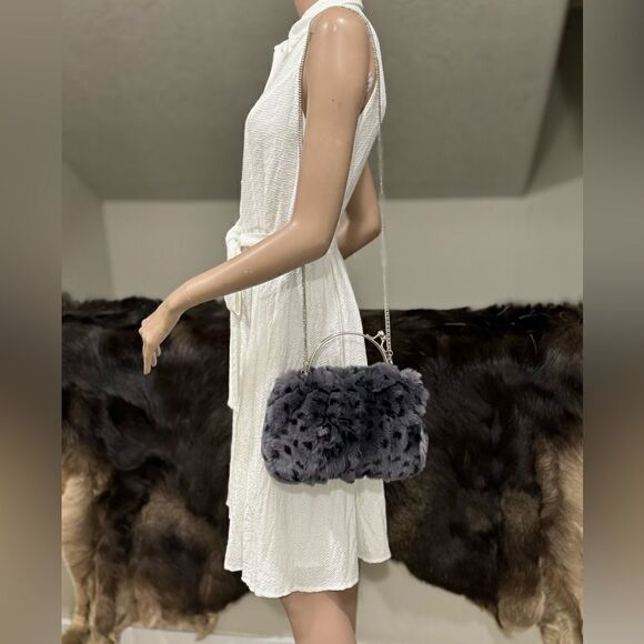 Handmade Real Rex Rabbit Fur Kiss-lock Top Handle Bag/Crossbody - Picture 8 of 12
